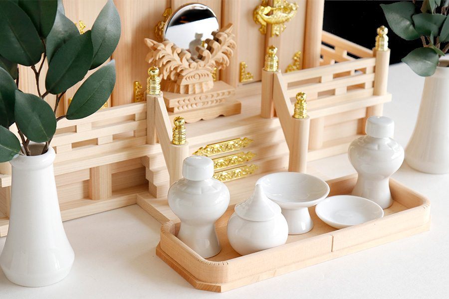 【美しい、東濃桧】通し屋根 三社 神具セット