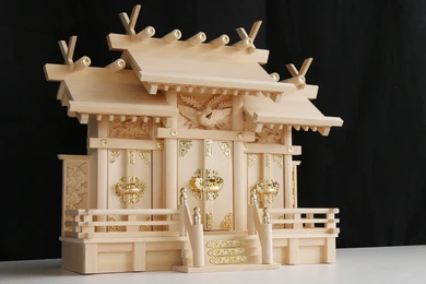 【匠造り 木曽ひのき】鳳凰 彫物彫刻付 屋根違い 三社 大型